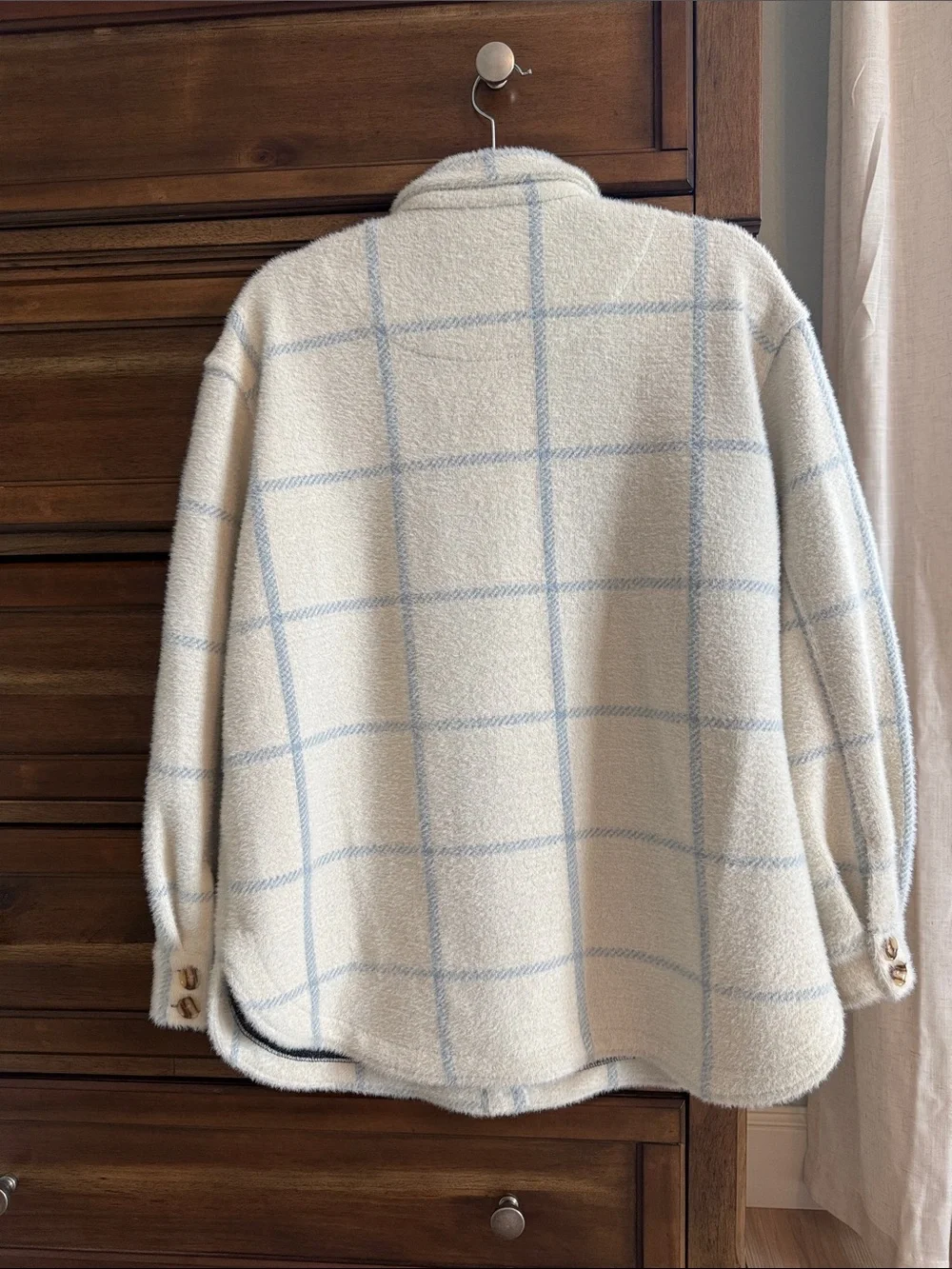 Z Supply Cream and Light Blue Teddy Shacket
